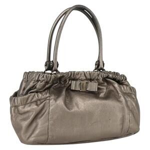 Salvatore Ferragamo Vala Hand Bag Leather Gold Tone Auth 159256